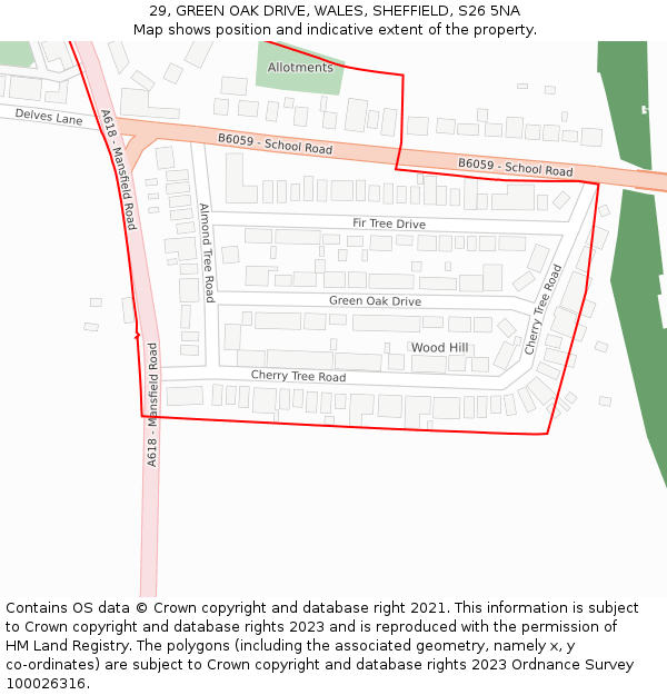 29, GREEN OAK DRIVE, WALES, SHEFFIELD, S26 5NA: Location map and indicative extent of plot