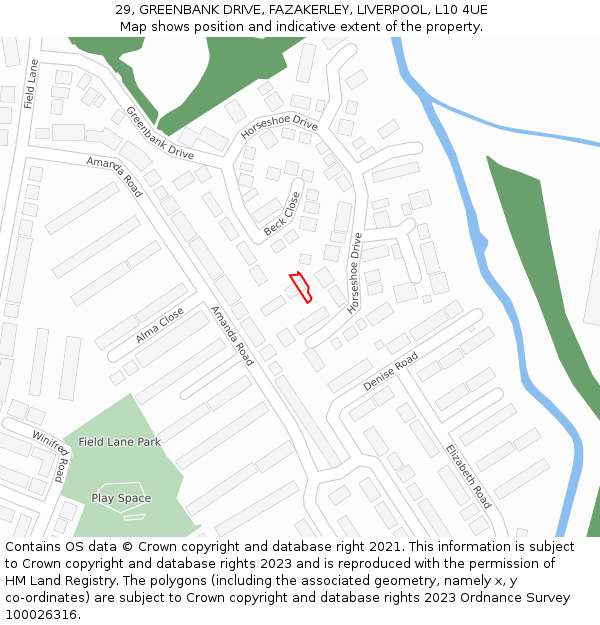 29, GREENBANK DRIVE, FAZAKERLEY, LIVERPOOL, L10 4UE: Location map and indicative extent of plot
