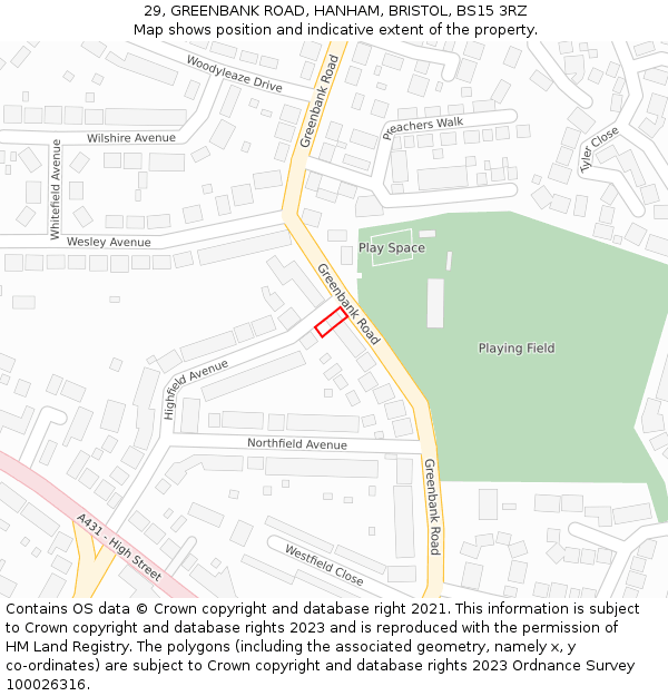 29, GREENBANK ROAD, HANHAM, BRISTOL, BS15 3RZ: Location map and indicative extent of plot