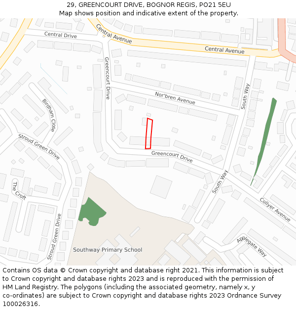 29, GREENCOURT DRIVE, BOGNOR REGIS, PO21 5EU: Location map and indicative extent of plot