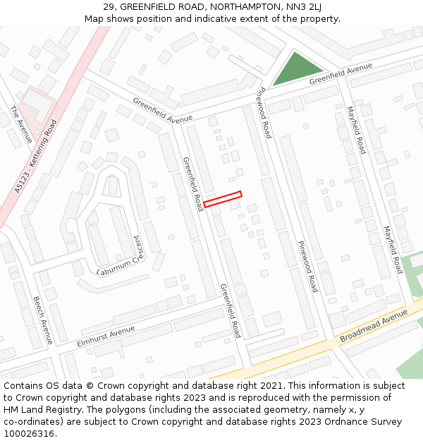 29, GREENFIELD ROAD, NORTHAMPTON, NN3 2LJ: Location map and indicative extent of plot