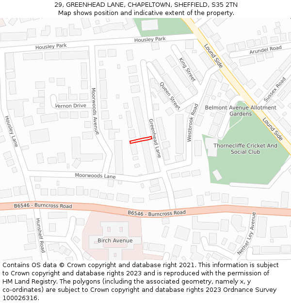 29, GREENHEAD LANE, CHAPELTOWN, SHEFFIELD, S35 2TN: Location map and indicative extent of plot