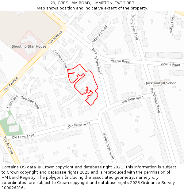 29, GRESHAM ROAD, HAMPTON, TW12 3RB: Location map and indicative extent of plot
