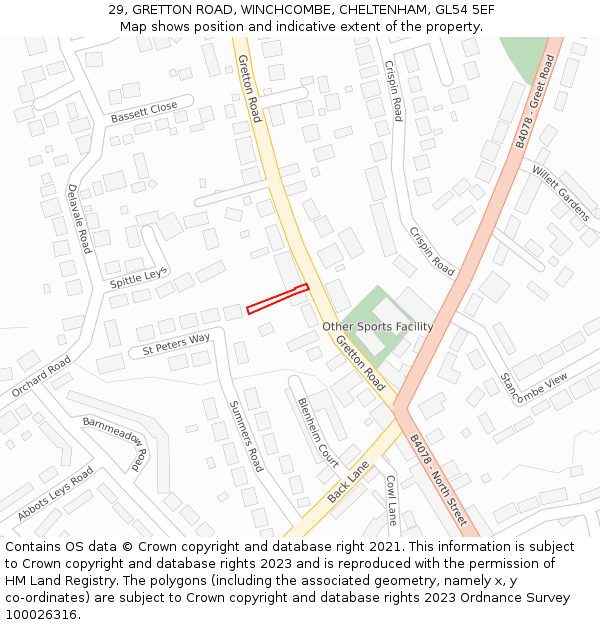 29, GRETTON ROAD, WINCHCOMBE, CHELTENHAM, GL54 5EF: Location map and indicative extent of plot
