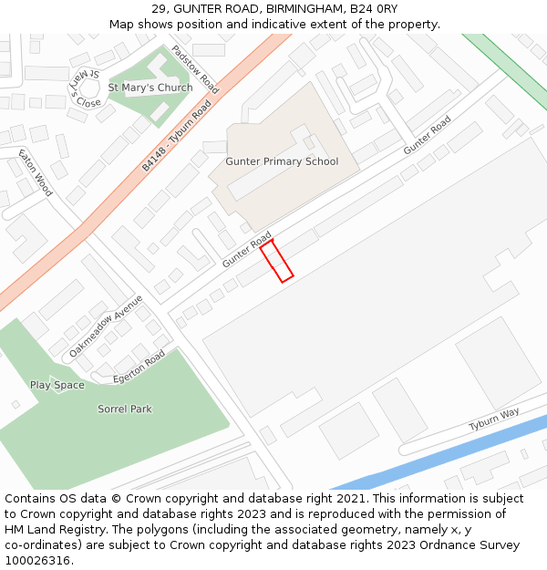 29, GUNTER ROAD, BIRMINGHAM, B24 0RY: Location map and indicative extent of plot