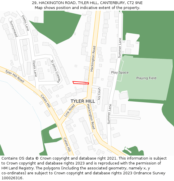 29, HACKINGTON ROAD, TYLER HILL, CANTERBURY, CT2 9NE: Location map and indicative extent of plot