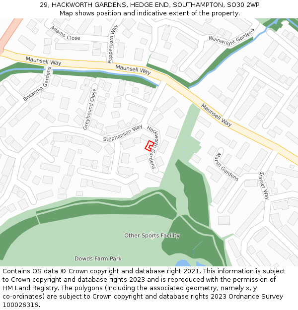29, HACKWORTH GARDENS, HEDGE END, SOUTHAMPTON, SO30 2WP: Location map and indicative extent of plot