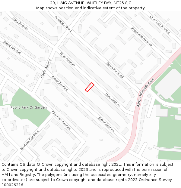 29, HAIG AVENUE, WHITLEY BAY, NE25 8JG: Location map and indicative extent of plot