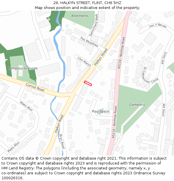 29, HALKYN STREET, FLINT, CH6 5HZ: Location map and indicative extent of plot