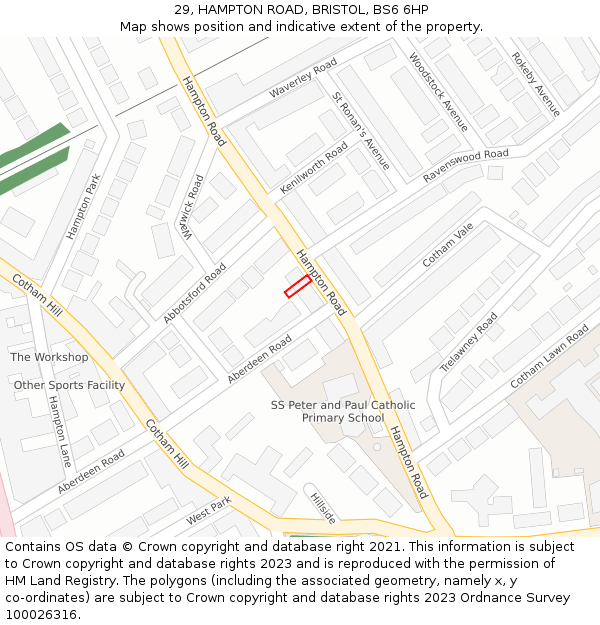 29, HAMPTON ROAD, BRISTOL, BS6 6HP: Location map and indicative extent of plot