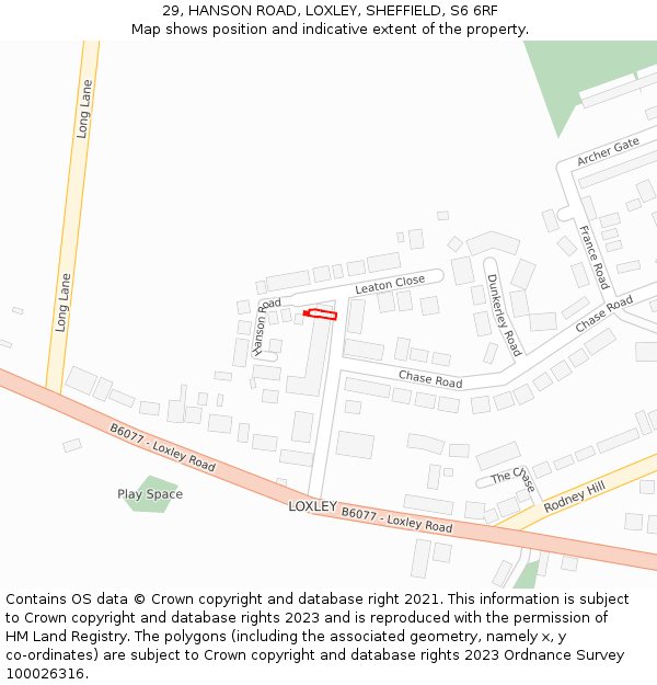 29, HANSON ROAD, LOXLEY, SHEFFIELD, S6 6RF: Location map and indicative extent of plot