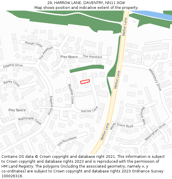 29, HARROW LANE, DAVENTRY, NN11 0GW: Location map and indicative extent of plot