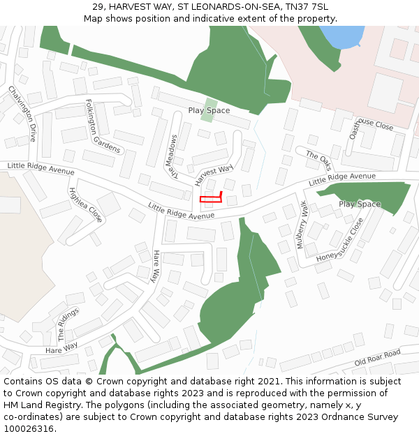 29, HARVEST WAY, ST LEONARDS-ON-SEA, TN37 7SL: Location map and indicative extent of plot