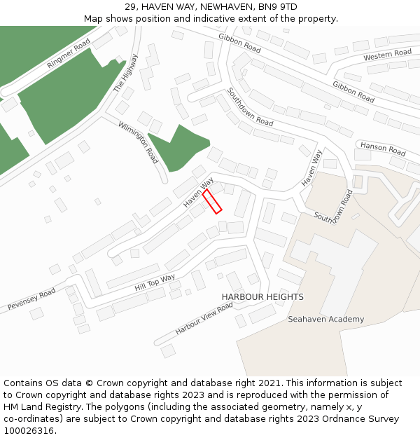 29, HAVEN WAY, NEWHAVEN, BN9 9TD: Location map and indicative extent of plot