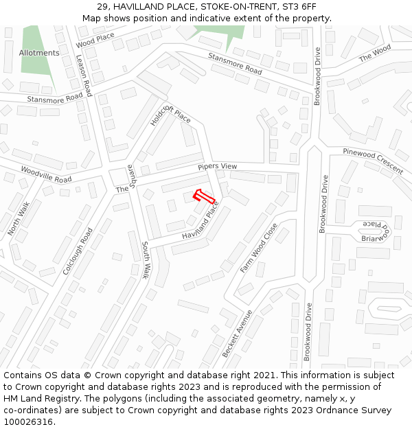 29, HAVILLAND PLACE, STOKE-ON-TRENT, ST3 6FF: Location map and indicative extent of plot