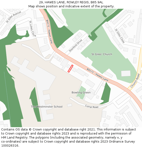 29, HAWES LANE, ROWLEY REGIS, B65 9AL: Location map and indicative extent of plot