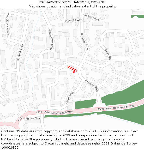 29, HAWKSEY DRIVE, NANTWICH, CW5 7GF: Location map and indicative extent of plot