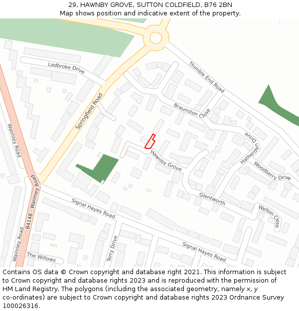29, HAWNBY GROVE, SUTTON COLDFIELD, B76 2BN: Location map and indicative extent of plot