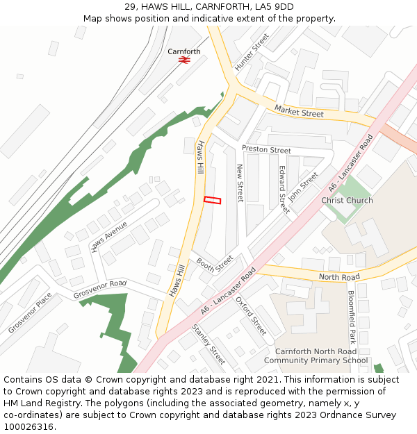 29, HAWS HILL, CARNFORTH, LA5 9DD: Location map and indicative extent of plot