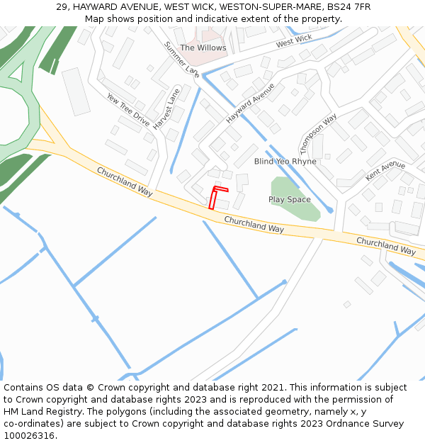 29, HAYWARD AVENUE, WEST WICK, WESTON-SUPER-MARE, BS24 7FR: Location map and indicative extent of plot