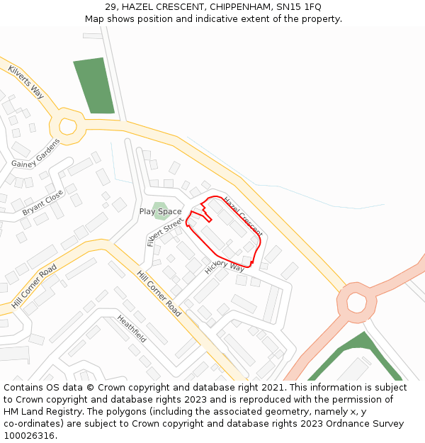 29, HAZEL CRESCENT, CHIPPENHAM, SN15 1FQ: Location map and indicative extent of plot