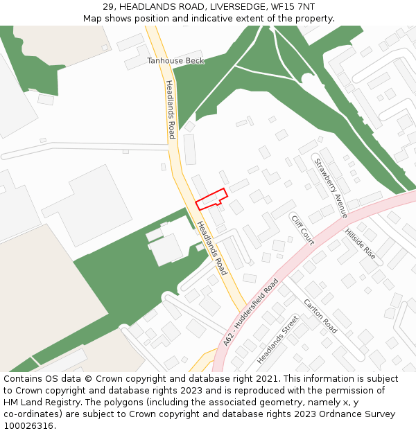 29, HEADLANDS ROAD, LIVERSEDGE, WF15 7NT: Location map and indicative extent of plot