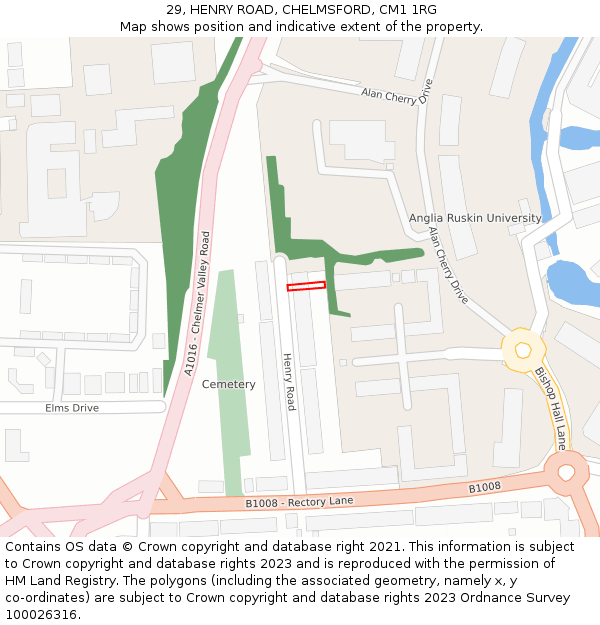 29, HENRY ROAD, CHELMSFORD, CM1 1RG: Location map and indicative extent of plot