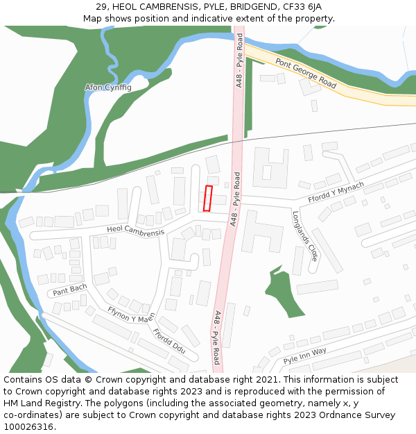 29, HEOL CAMBRENSIS, PYLE, BRIDGEND, CF33 6JA: Location map and indicative extent of plot