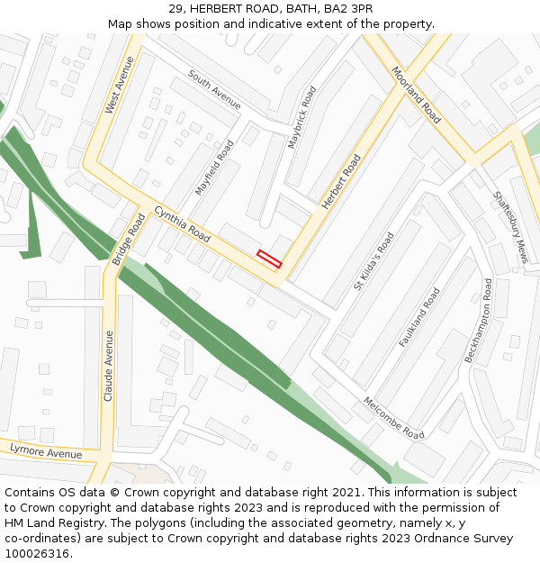 29, HERBERT ROAD, BATH, BA2 3PR: Location map and indicative extent of plot