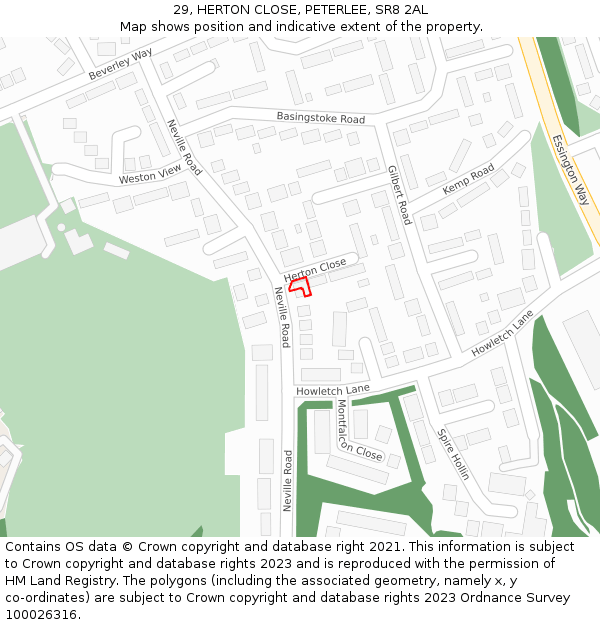 29, HERTON CLOSE, PETERLEE, SR8 2AL: Location map and indicative extent of plot