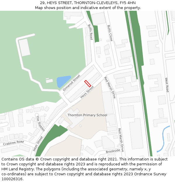 29, HEYS STREET, THORNTON-CLEVELEYS, FY5 4HN: Location map and indicative extent of plot