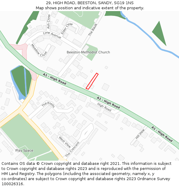 29, HIGH ROAD, BEESTON, SANDY, SG19 1NS: Location map and indicative extent of plot