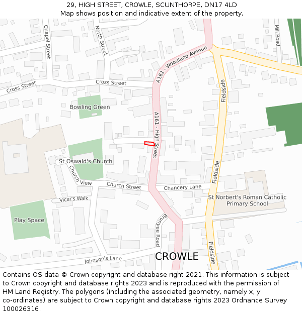 29, HIGH STREET, CROWLE, SCUNTHORPE, DN17 4LD: Location map and indicative extent of plot