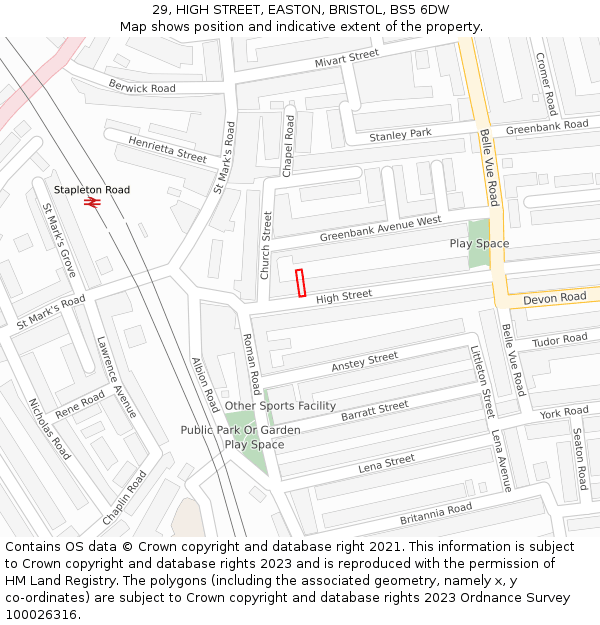 29, HIGH STREET, EASTON, BRISTOL, BS5 6DW: Location map and indicative extent of plot