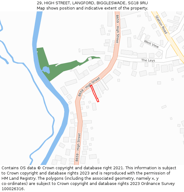 29, HIGH STREET, LANGFORD, BIGGLESWADE, SG18 9RU: Location map and indicative extent of plot