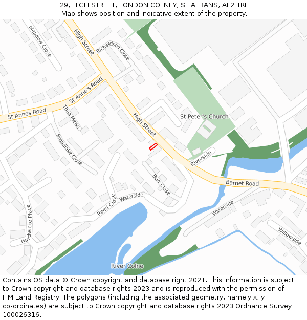 29, HIGH STREET, LONDON COLNEY, ST ALBANS, AL2 1RE: Location map and indicative extent of plot
