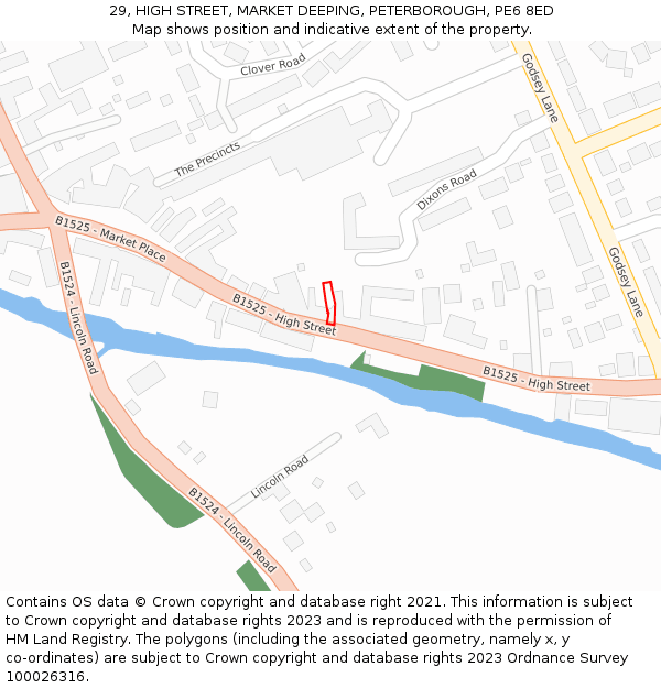 29, HIGH STREET, MARKET DEEPING, PETERBOROUGH, PE6 8ED: Location map and indicative extent of plot