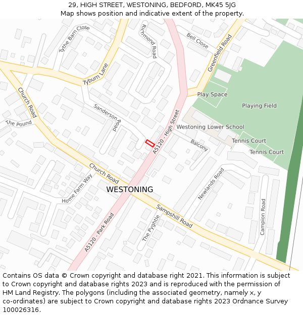 29, HIGH STREET, WESTONING, BEDFORD, MK45 5JG: Location map and indicative extent of plot