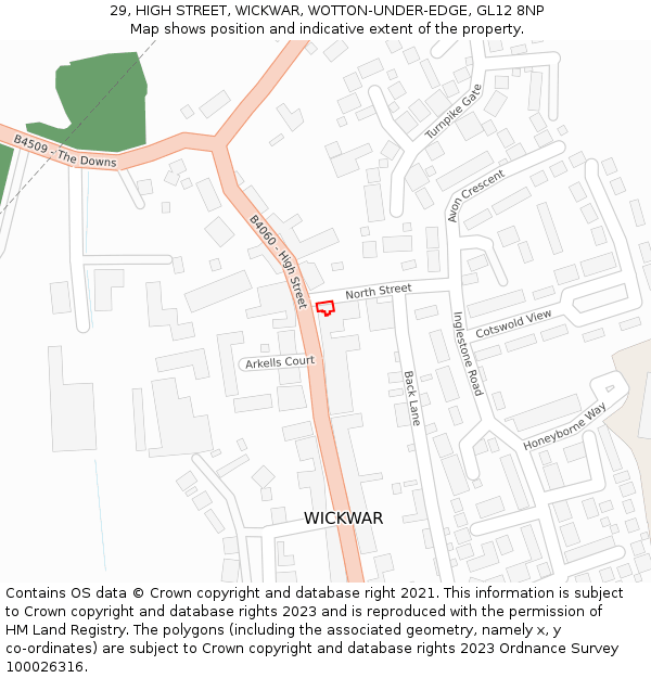 29, HIGH STREET, WICKWAR, WOTTON-UNDER-EDGE, GL12 8NP: Location map and indicative extent of plot