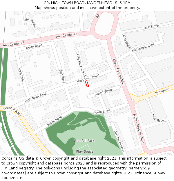 29, HIGH TOWN ROAD, MAIDENHEAD, SL6 1PA: Location map and indicative extent of plot
