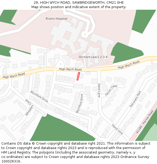 29, HIGH WYCH ROAD, SAWBRIDGEWORTH, CM21 0HE: Location map and indicative extent of plot