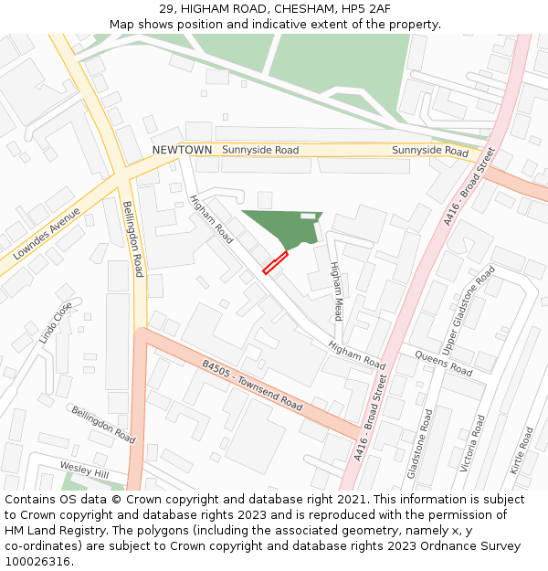 29, HIGHAM ROAD, CHESHAM, HP5 2AF: Location map and indicative extent of plot