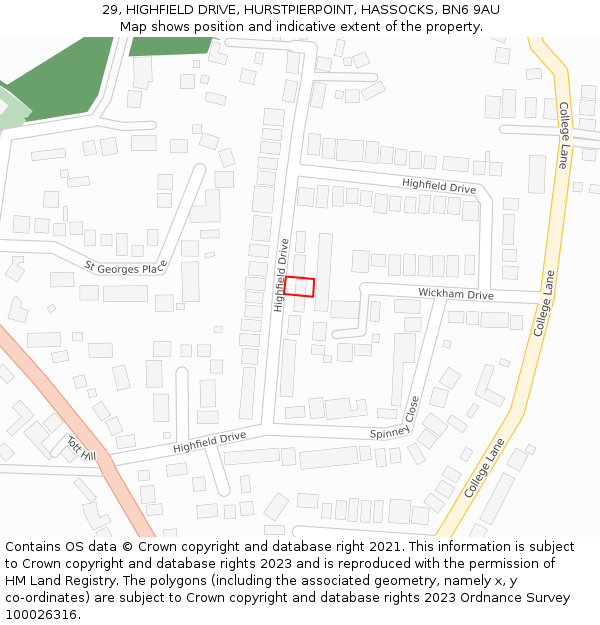 29, HIGHFIELD DRIVE, HURSTPIERPOINT, HASSOCKS, BN6 9AU: Location map and indicative extent of plot