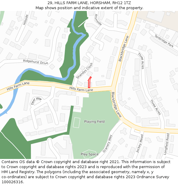 29, HILLS FARM LANE, HORSHAM, RH12 1TZ: Location map and indicative extent of plot