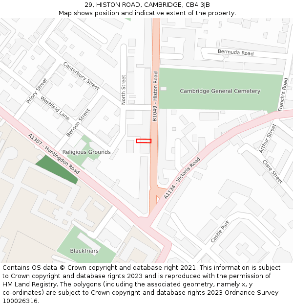 29, HISTON ROAD, CAMBRIDGE, CB4 3JB: Location map and indicative extent of plot