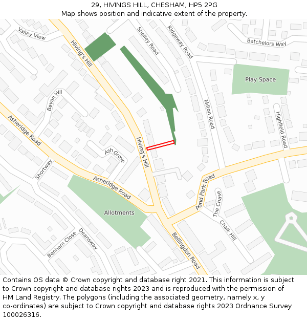 29, HIVINGS HILL, CHESHAM, HP5 2PG: Location map and indicative extent of plot