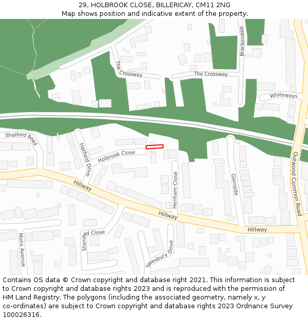 29, HOLBROOK CLOSE, BILLERICAY, CM11 2NG: Location map and indicative extent of plot