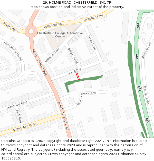 29, HOLME ROAD, CHESTERFIELD, S41 7JF: Location map and indicative extent of plot