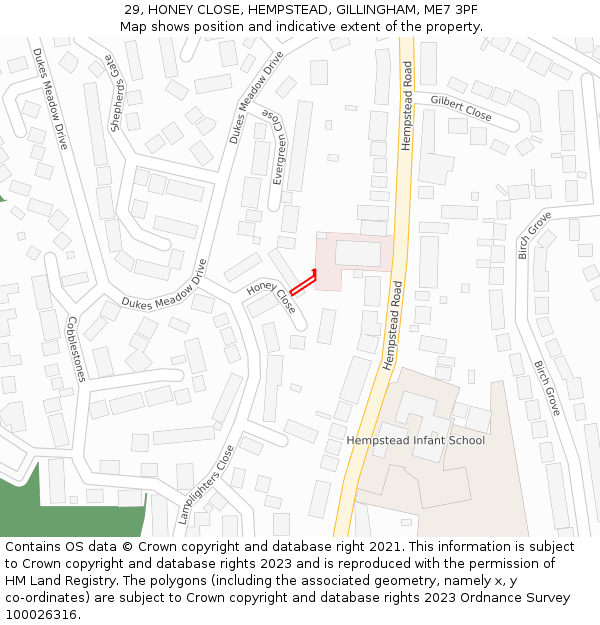 29, HONEY CLOSE, HEMPSTEAD, GILLINGHAM, ME7 3PF: Location map and indicative extent of plot