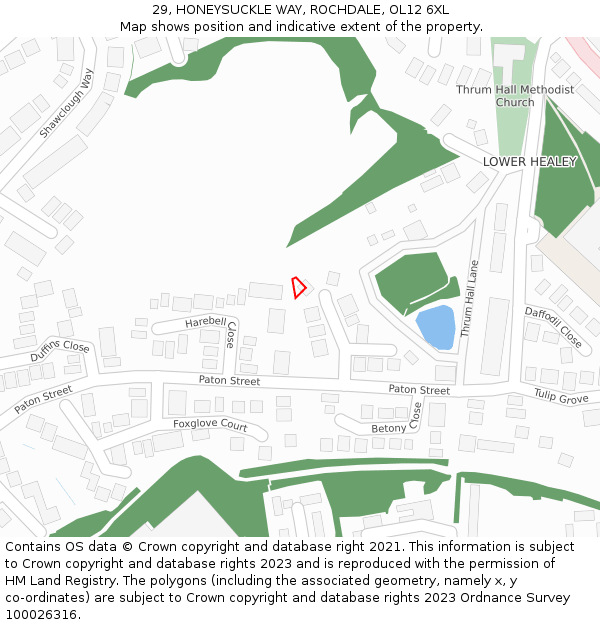 29, HONEYSUCKLE WAY, ROCHDALE, OL12 6XL: Location map and indicative extent of plot